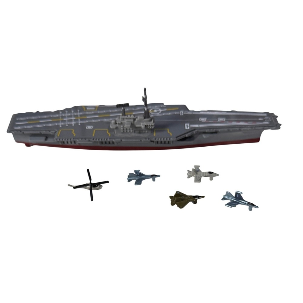 Motor Max Aircraft Carrier Toy Ship No. 76787 with 5 Jets and Helicopter Gray 9"